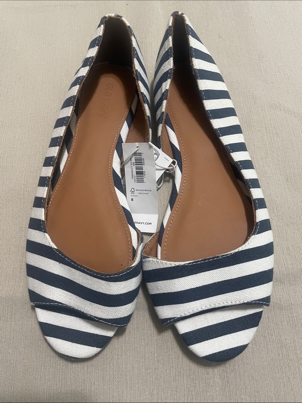 Old Navy Navy and White Striped Peep-Toe Flats